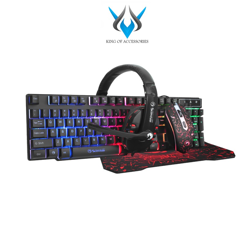 Bộ combo phím/chuột/tai nghe/lót chuột marvo CM370 gaming - chơi game siêu ngầu (Đen)