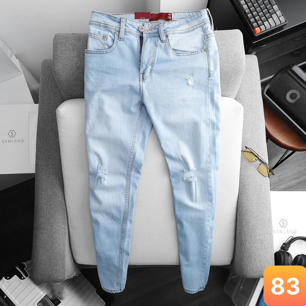 Quần jeans nam màu xanh nhạt không rách gối chất liệu bò cao cấp co dãn 4 chiều đẹp form rin skinny LAVADO106 mẫu mới