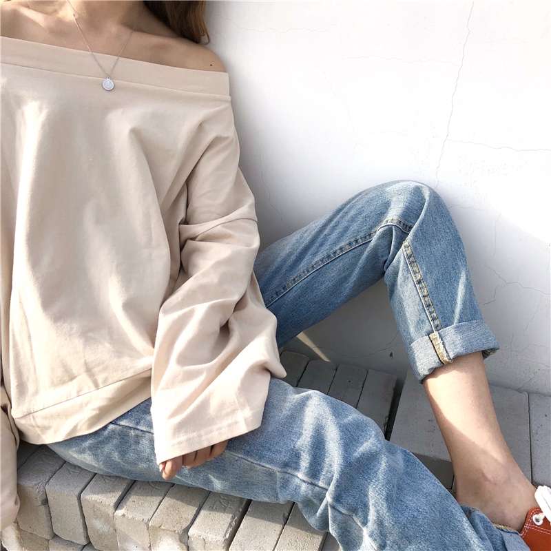 Áo tay dài thiết kế trễ vai phong cách Hàn Quốc thanh lịch | BigBuy360 - bigbuy360.vn