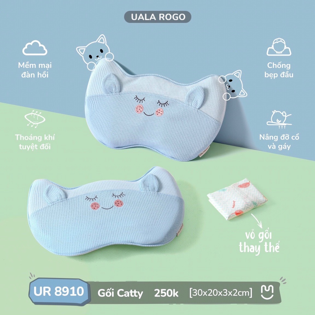 (UALA ROGO) Gối CATTY Memoryfoam cao cấp mềm mịn độ đàn hồi tốt chống bẹp đầu hỗ trợ giấc ngủ ngon cho bé