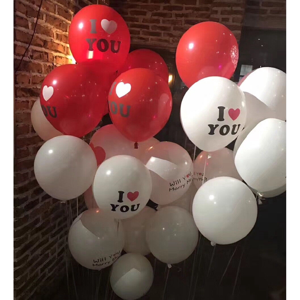Set 10 bong bóng chữ I Love U màu trắng dùng cho tiệc cưới/ sinh nhật
