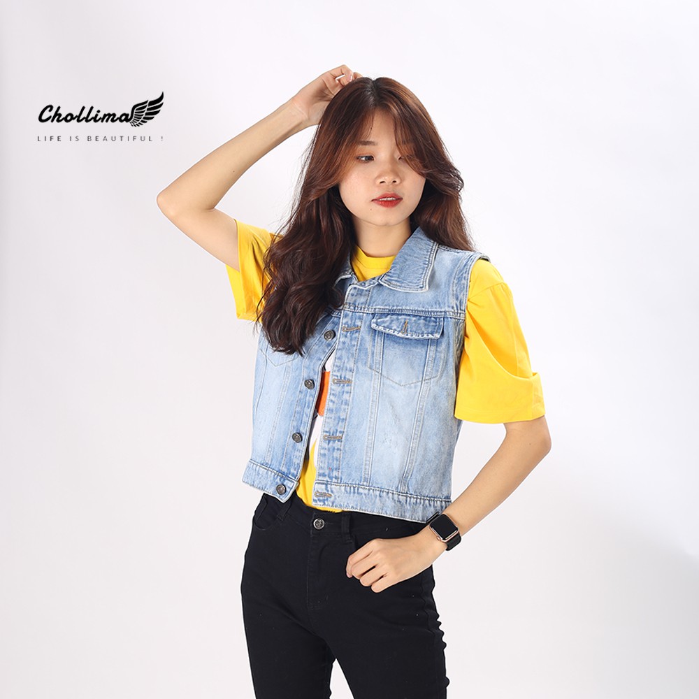 Áo khoác gile jean Chollima xanh trắng AK006 ulzzang phong cách hàn quốc