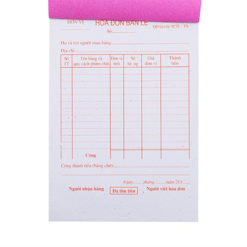Hoá đơn bán lẻ 1 liên / quyển / 50 tờ