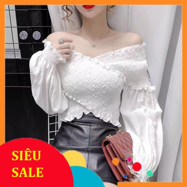 RẺ NHẤT SHOPEE áo voan xô nhún bẹt bệt vai hoặc k bệt tay dài phồng nhún bèo