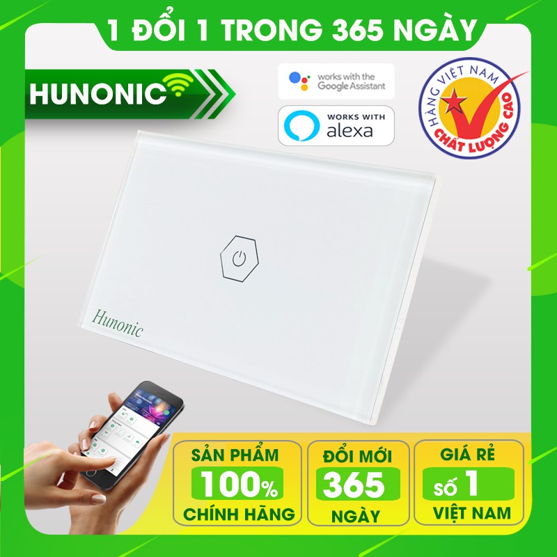 Công Tắc Thông Minh Hunonic 1 Nút Trắng Dùng Cho Điều Hòa, Bình Nóng Lạnh, Máy Bơm...│Hẹn giờ tự động, điều khiển từ xa