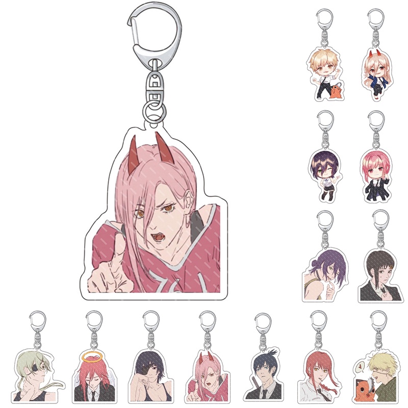 Móc Chìa Khóa Xe Hơi Bằng Acrylic Kim Loại Hình Manga Chainsaw Man Denji Pochita Makima Power Dễ Thương