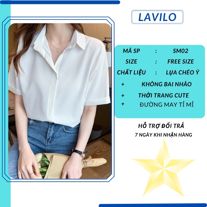 Áo sơ mi nữ công sở tay ngắn kiểu dấu nút đẹp LAVILO - sơ mi nữ ASM02