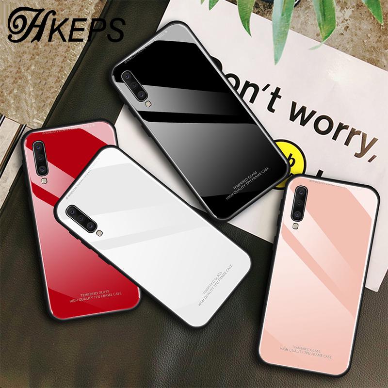 Ốp điện thoại mặt kính cường lực màu trơn thời trang cho Samsung Galaxy A70 A50 A30 A10 S10E S9 plus