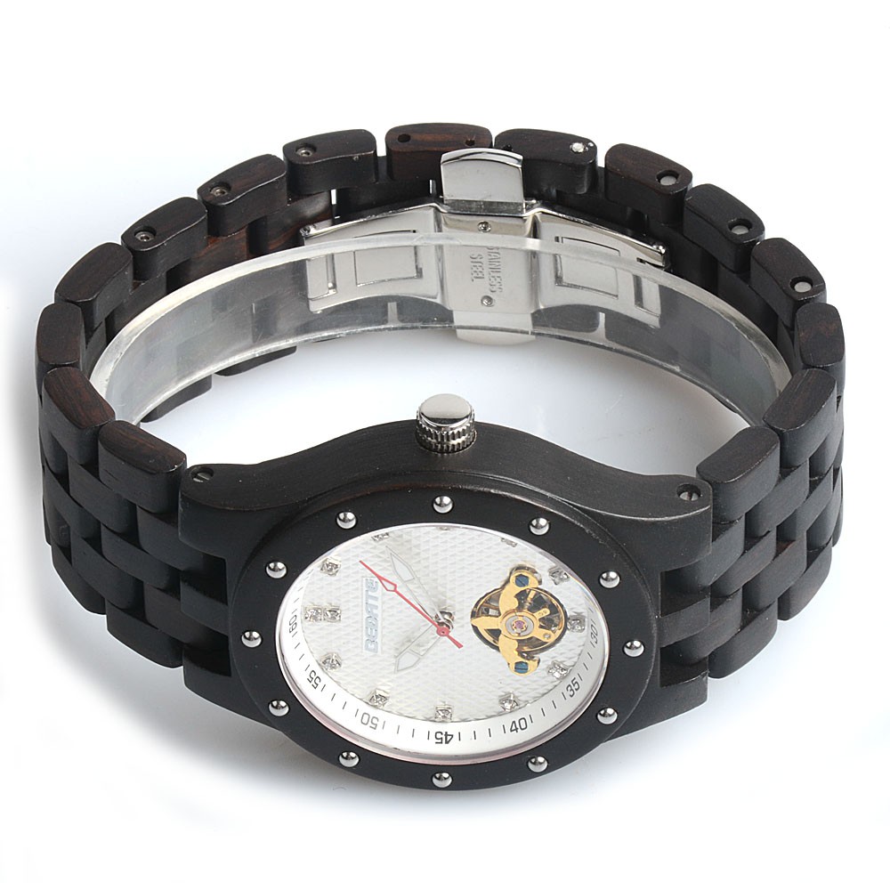 Đồng hồ đeo tay nam bằng gỗ mun đen chạy bằng cơ mã ZS-W131C bewell