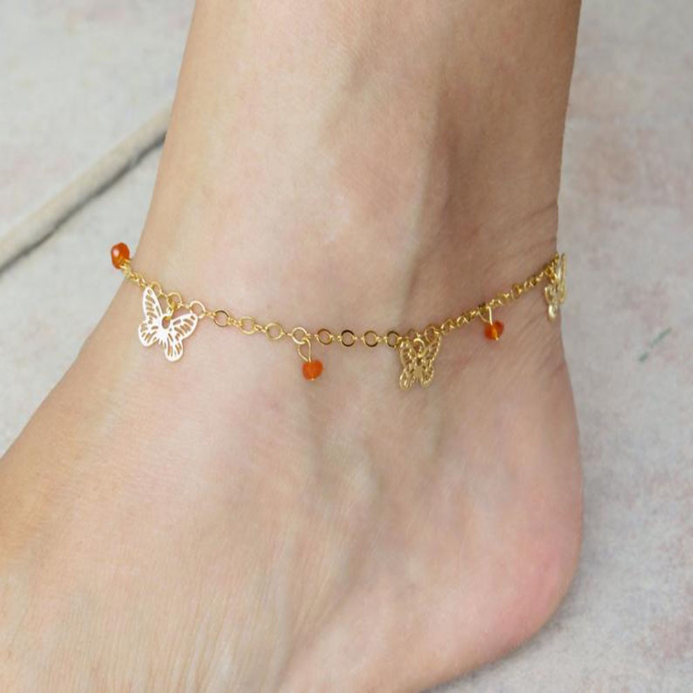 Lắc Chân Mặt Hình Bướm Rỗng Đính Đá Pha Lê Đơn Giản Cá Tính Phong Cách Mới Dành Cho Nữ Đi Biển