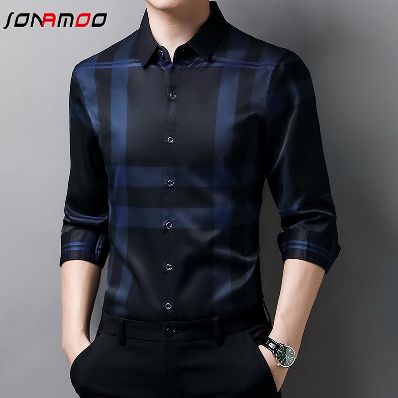 Áo Sơ Mi Nam Tay Dài Kẻ Sọc Vuông 4 Màu Sắc Thời Trang