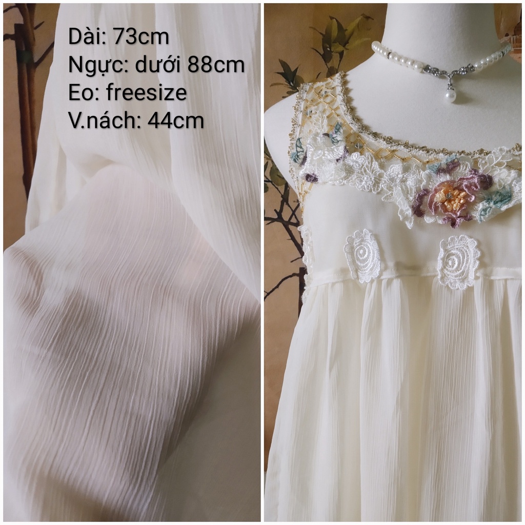 |2hand| Áo 2 dây - áo ba lỗ babydoll nhật phối ren thêu phong cách morigirl