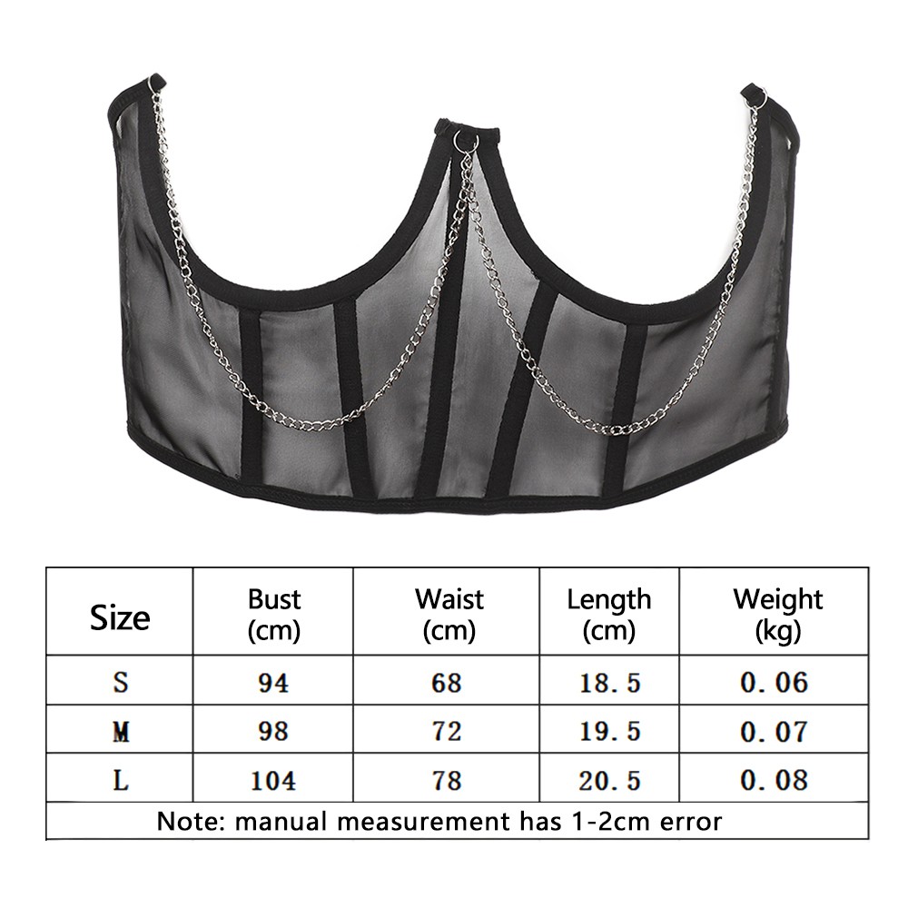 Đai Nịt Bụng Định Hình Eo Cao Màu Đen Phối Dây Xích Kim Loại Xuyên Thấu Phong Cách Punk Harajuku Cổ Điển Dành Cho Bạn Nữ