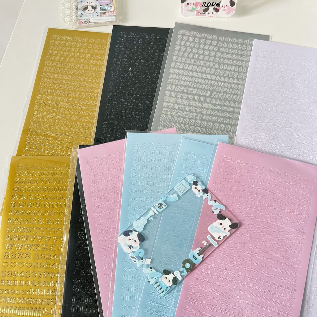 Sticker Chữ Dán Trang Trí Phong Cảnh Màu Hồng / Xanh Dương / Trắng