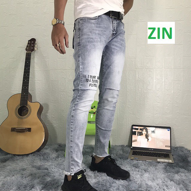 Quần jean nam rách thêu cá tính có size đại v9600