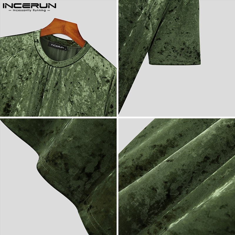 Áo thun nhung INCERUN ngắn tay thời trang dành cho nam