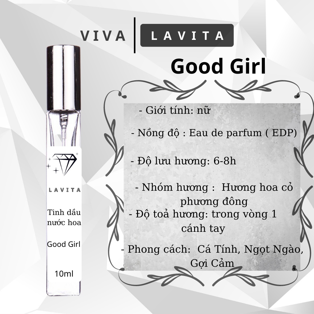 Tinh dầu thơm Good Girl 10ml, ngọt ngào, gợi cảm, quyến rũ tại LAVITA