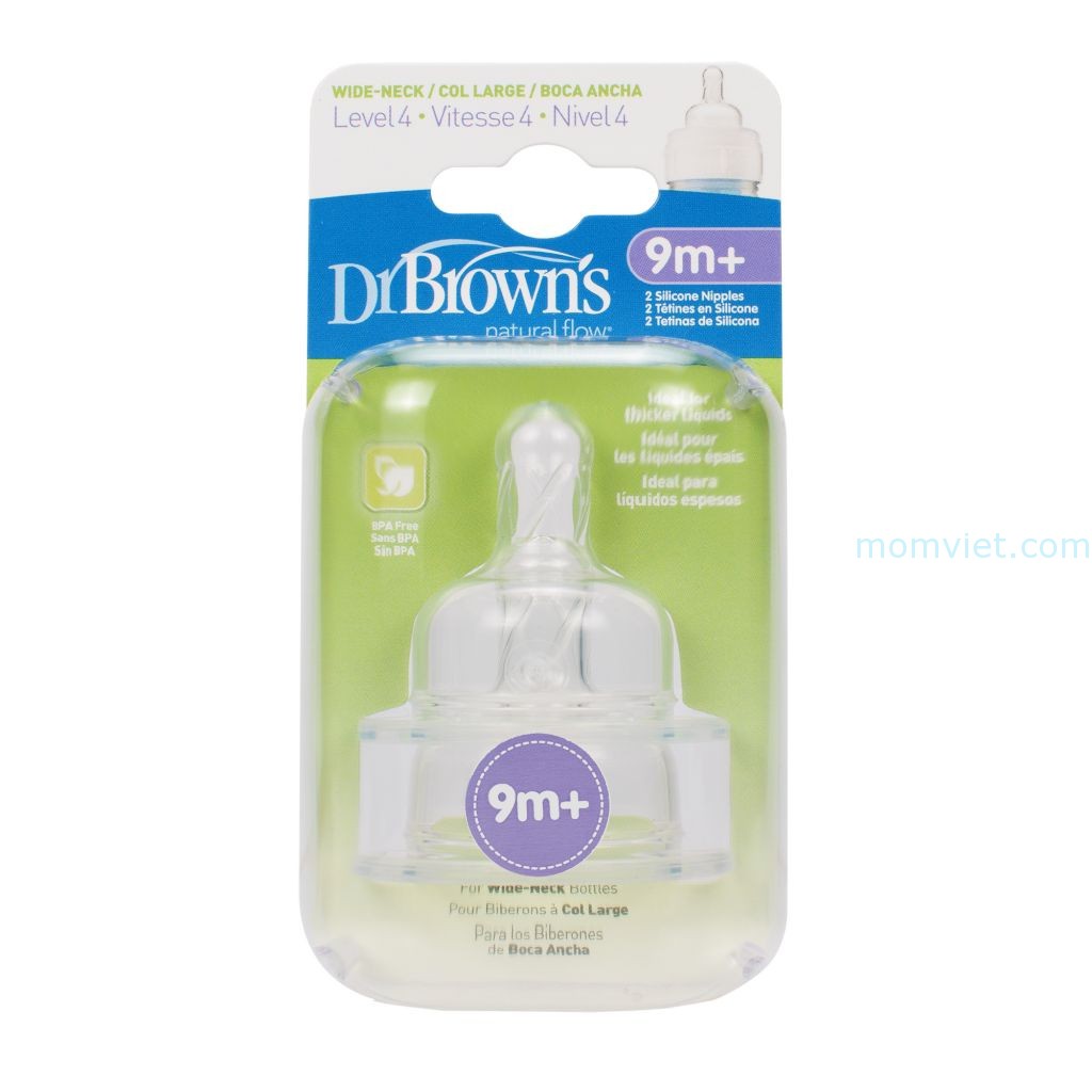 [Chính Hãng] HỘP 2 NÚM TY SILICONE DR.BROWN'S CỔ RỘNG LEVEL 1-2-3-4- ycut