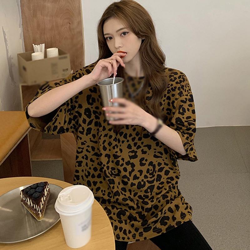 Áo Thun Nữ Ngắn Tay Họa Tiết Da Báo Thời Trang