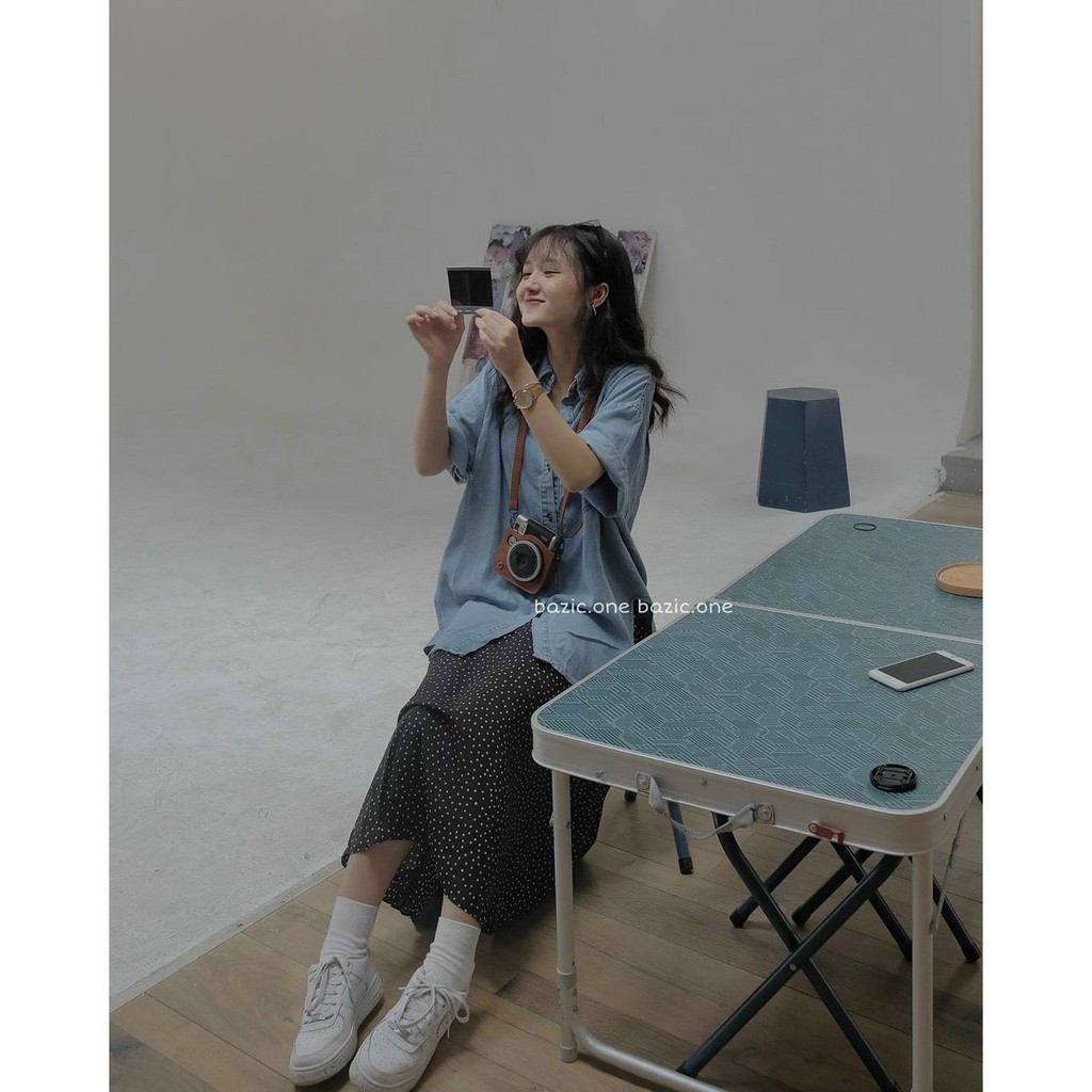 Áo sơ mi denim unisex tay lỡ - Áo sơ mi jean bò xanh form thụng tay lỡ chất siêu đẹp dáng oversize mặc đôi  C423 | BigBuy360 - bigbuy360.vn