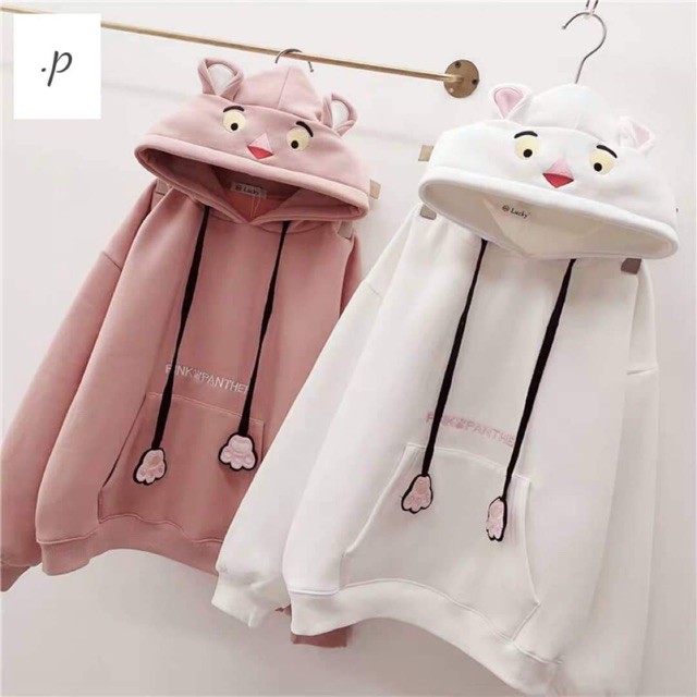 Áo Hoodie Nữ Mũ Thêu Mèo Dây Tai Thỏ Cute (Hồng,Trắng Và Tím)