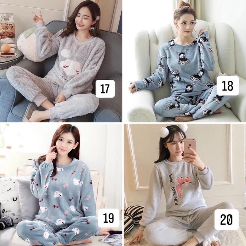 Set bộ mặc nhà mùa đông 🌱 Bộ ngủ lót lông dài tay siêu ấm áp