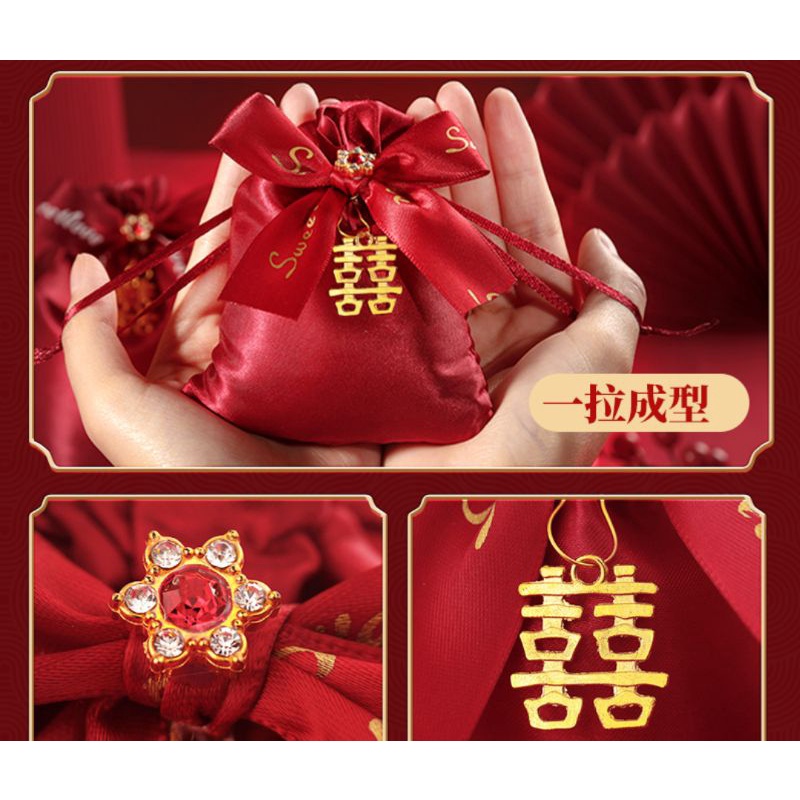 Túi vải nhung có nơ kèm chữ hỷ size 10x14