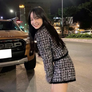 Áo set tweed đen tingoan MABEL JACKET/BL