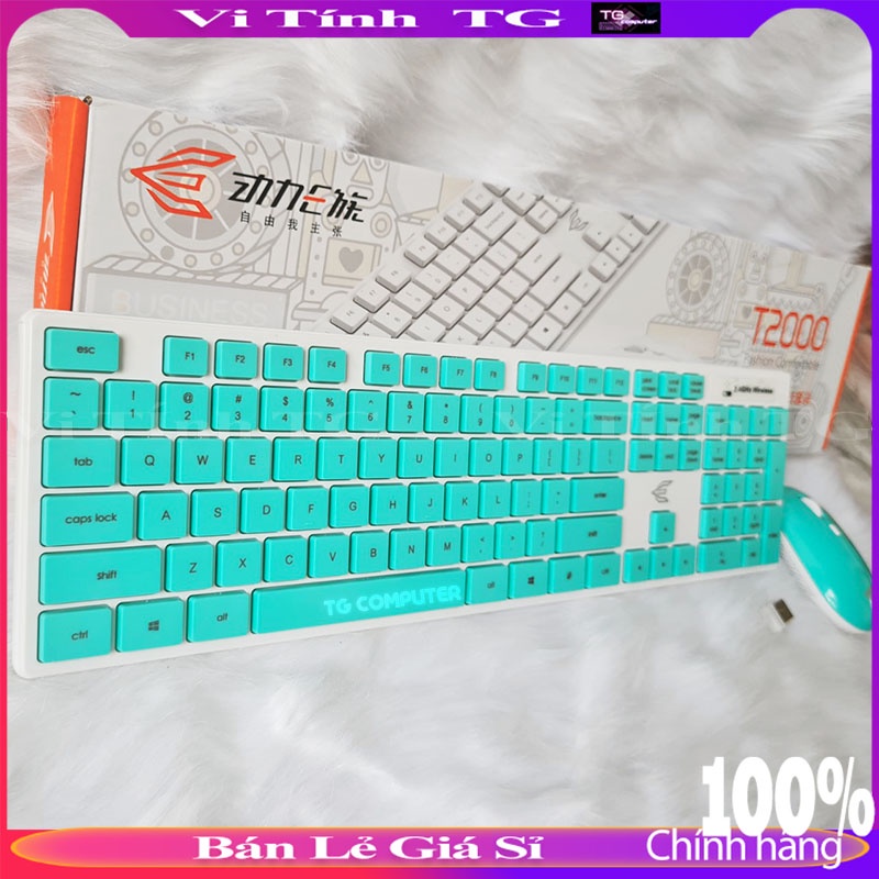 Bàn phím chuột không dây gaming xanh hồng mỏng dễ thương giá rẻ WQ CBKDT2000