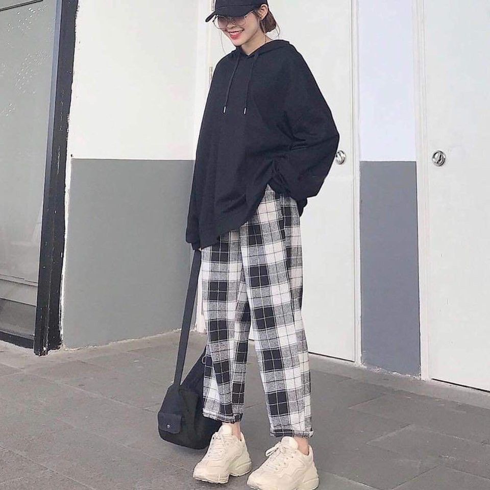 Quần Baggy Sọc Caro Nam Nữ Ống Suông Unisex