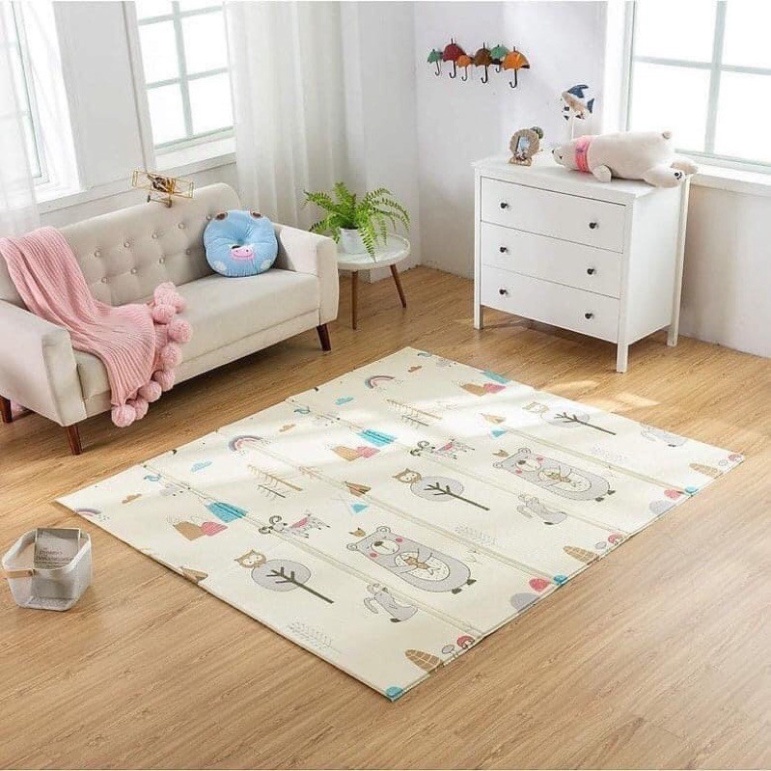 Thảm xốp xpe cho bé gấp gọn tấm lót trải sàn 2 mặt chống thấm chống trơn hàn quốc phủ silicon 1m8 x 2m
