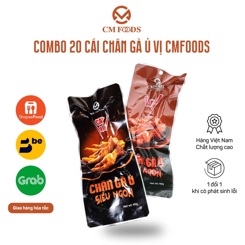[Tặng nước chấm] Combo 20 Cái Chân Gà Ủ Siêu Ngon CM Foods - Siêu to 45gr/cái - CMFoods cam kết đổi hàng nếu có lỗi