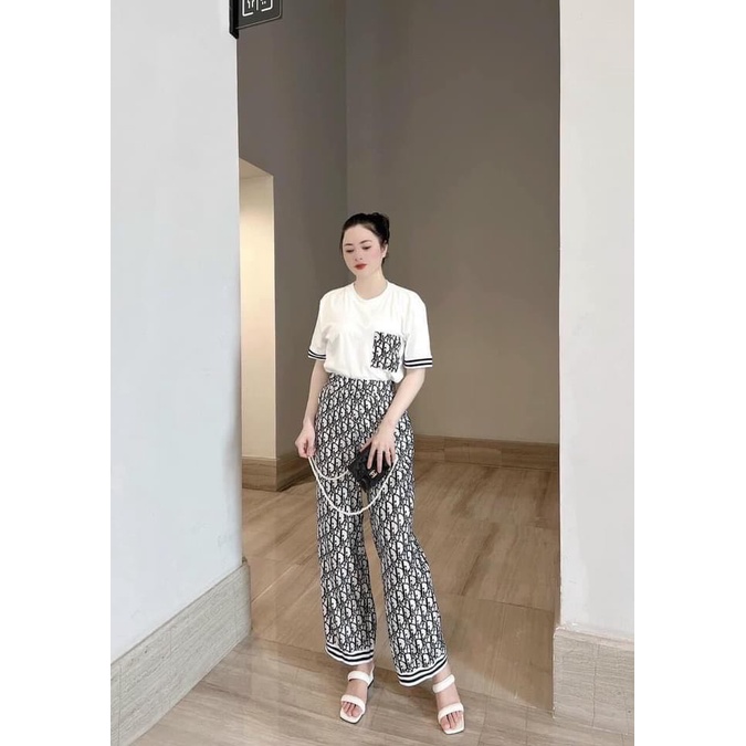 Bộ thun mặc nhà, mặc đi chơi cho nữ, áo cổ tròn, quần dài, họa tiết siêu sang, đẹp