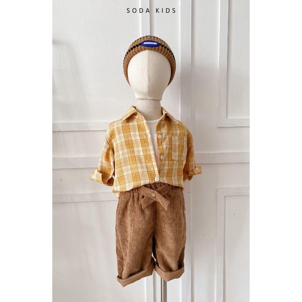 Áo sơ mi cho bé flan SODA KIDS chất liệu thô mềm, thiết kế túi ngực năng động, phong cách Hàn Quốc