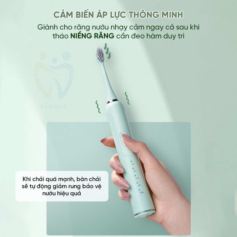 Bàn Chải Điện Kèm Máy Rửa Mặt Sonic Đánh Răng Tự Động Lông Mềm FIONIC ET04