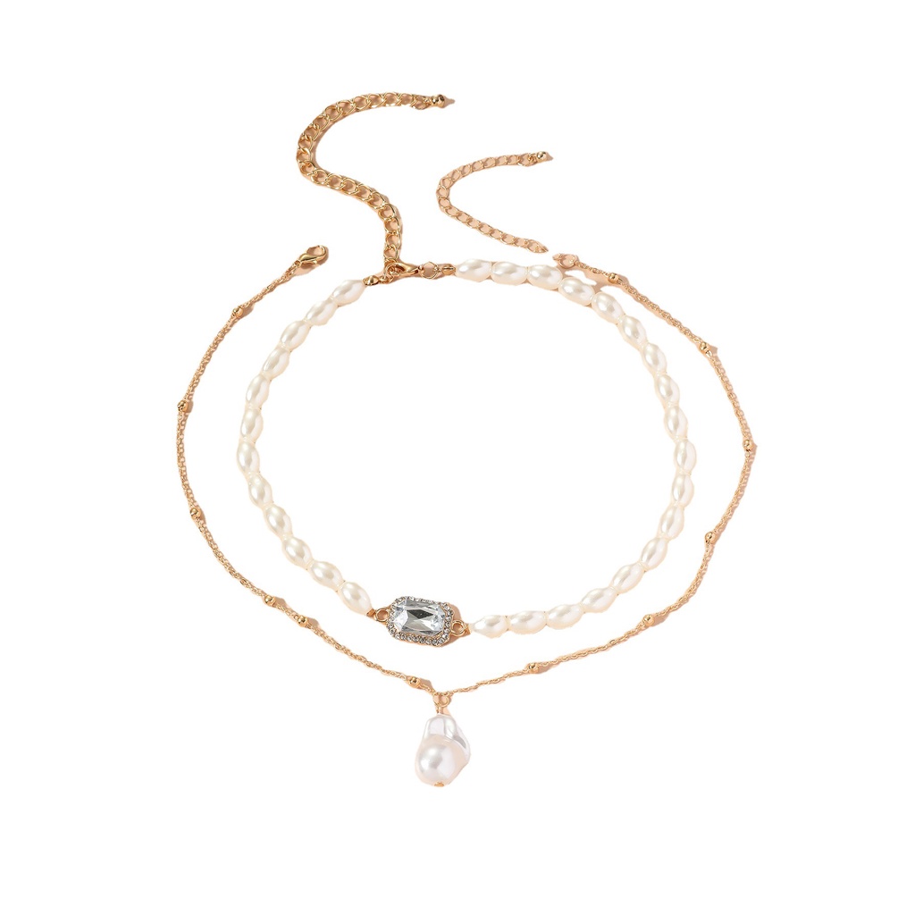 Vòng cổ Hai Lớp Đính Ngọc Trai Giả 2022 Thời Trang