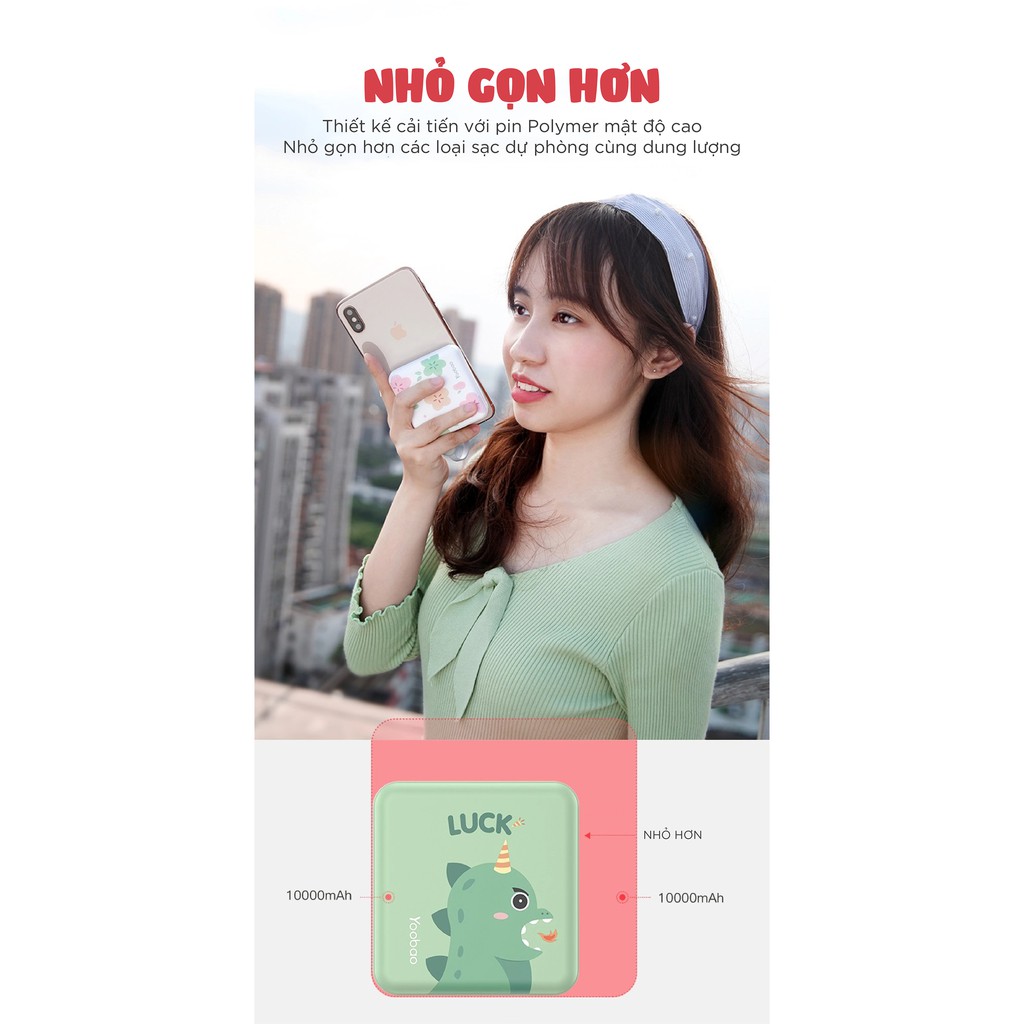 Sạc dự phòng mini dễ thương 10000mAh Yoobao M4 mini - Sạc đồng thời 2 cổng - Hàng phân phối chính hãng