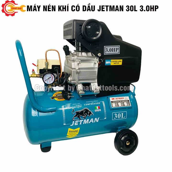 Máy nén khí JETMAN JM4730 30L có dầu-Công suất 3HP-Tặng kèm dây xoắn hơi 9m và xì khô-Bảo hành 12 th
