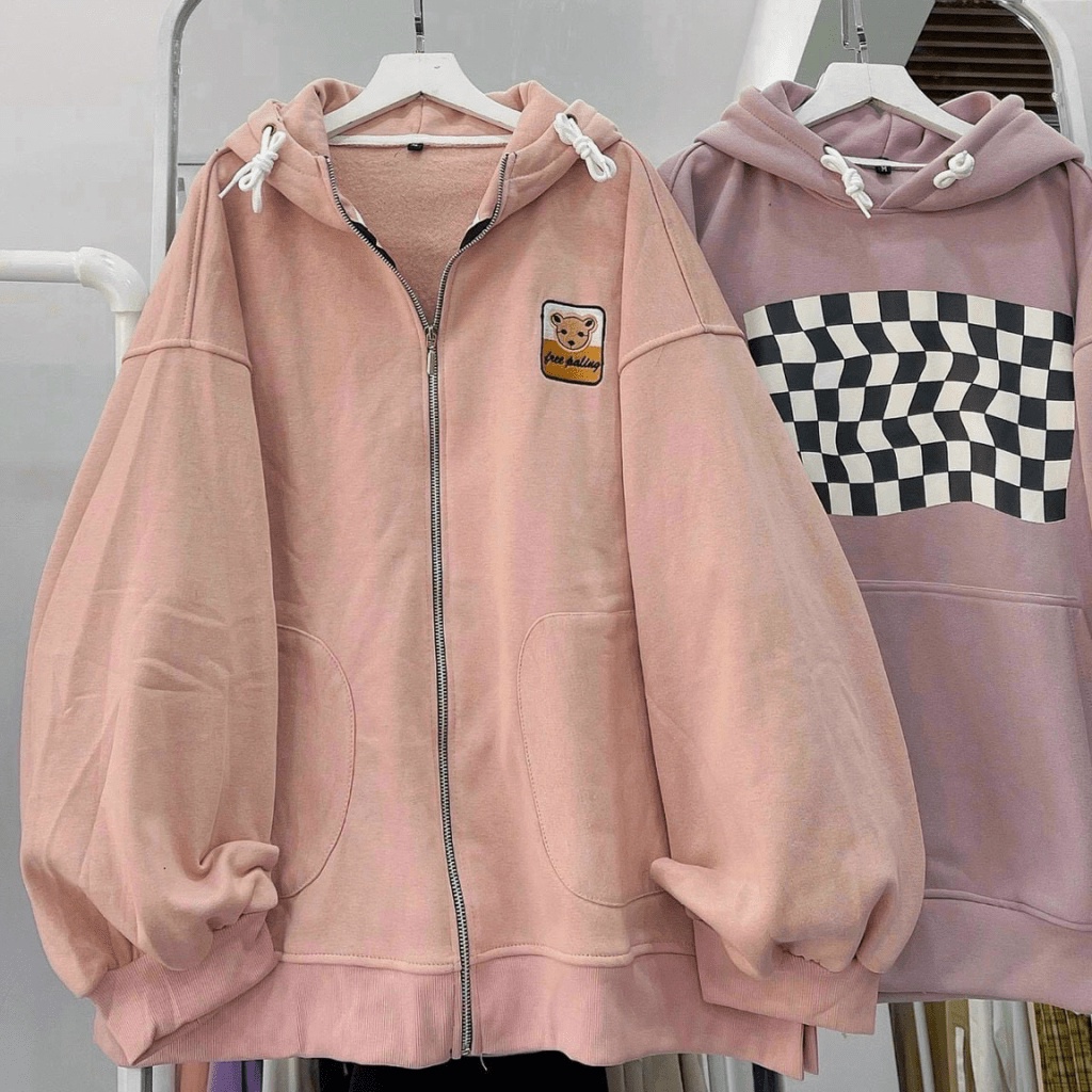 Áo Khoác Nỉ Nữ Có Nón Lớn 2 Lớp Trùm Đầu Logo Thêu Form Rộng Ce Nắng Tốt Mặc Thoải Mái NEW UNISEX