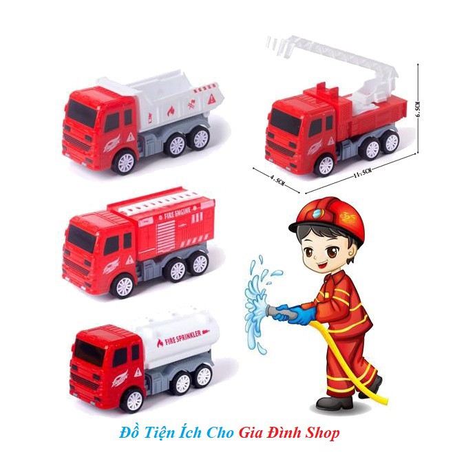 Set 4 Ô Tô Đồ Choi Mô Hình Cứu Hỏa TRUCK Màu Đỏ Mã A122726