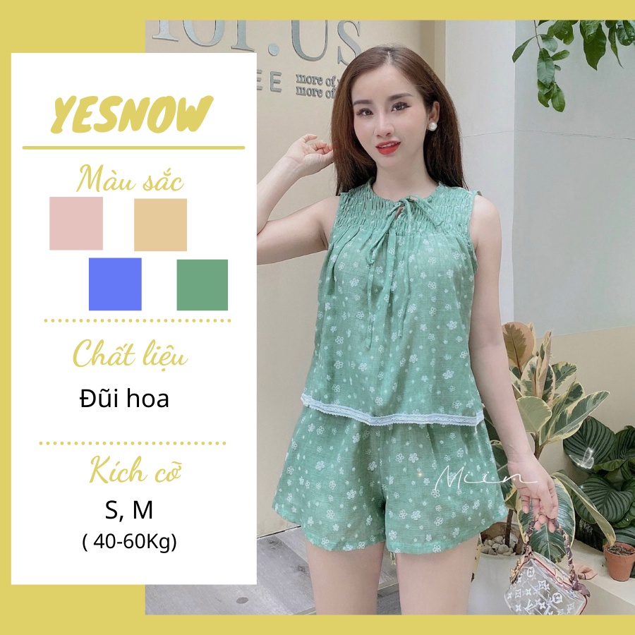 Set Đồ Bộ Ở Nhà Hoa Nhí Viền Ren - Set Bộ Đồ Hoa Nhí Màu Vàng