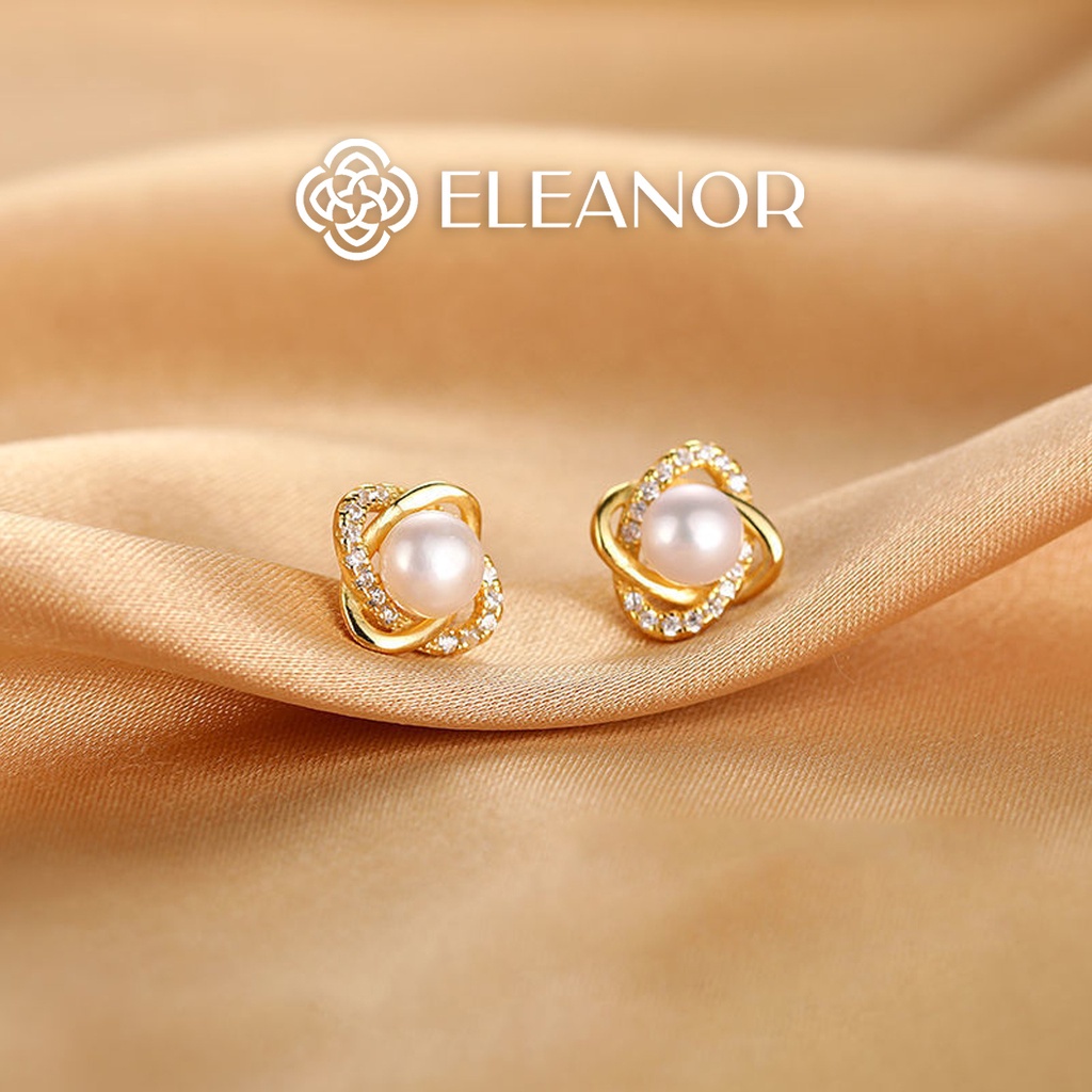 Bông tai nữ ngọc trai nhân tạo Eleanor Accessories viền xoắn đính đá phong cách Hàn Quốc dễ thương phu kiện xinh