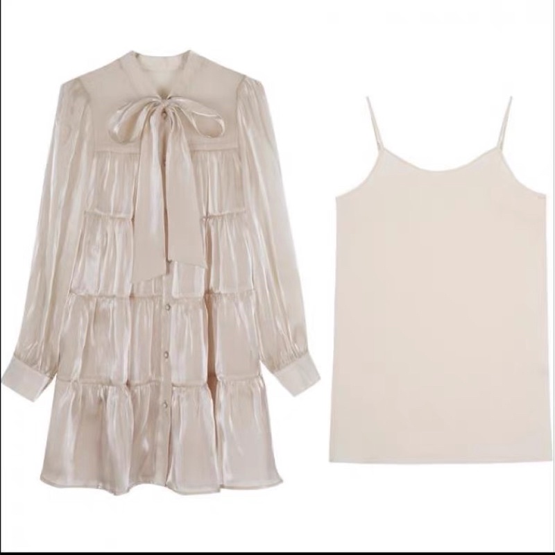 Váy babydoll lụa xếp tầng thắt nơ / mina’s house