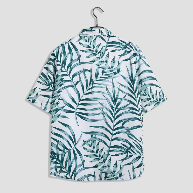 Áo Sơ Mi Ngắn Tay In Họa Tiết Lá Cây + Quần short Dáng Rộng Thoáng Khí Thời Trang Mùa Hè Phong Cách Hàn Quốc Cho Nam