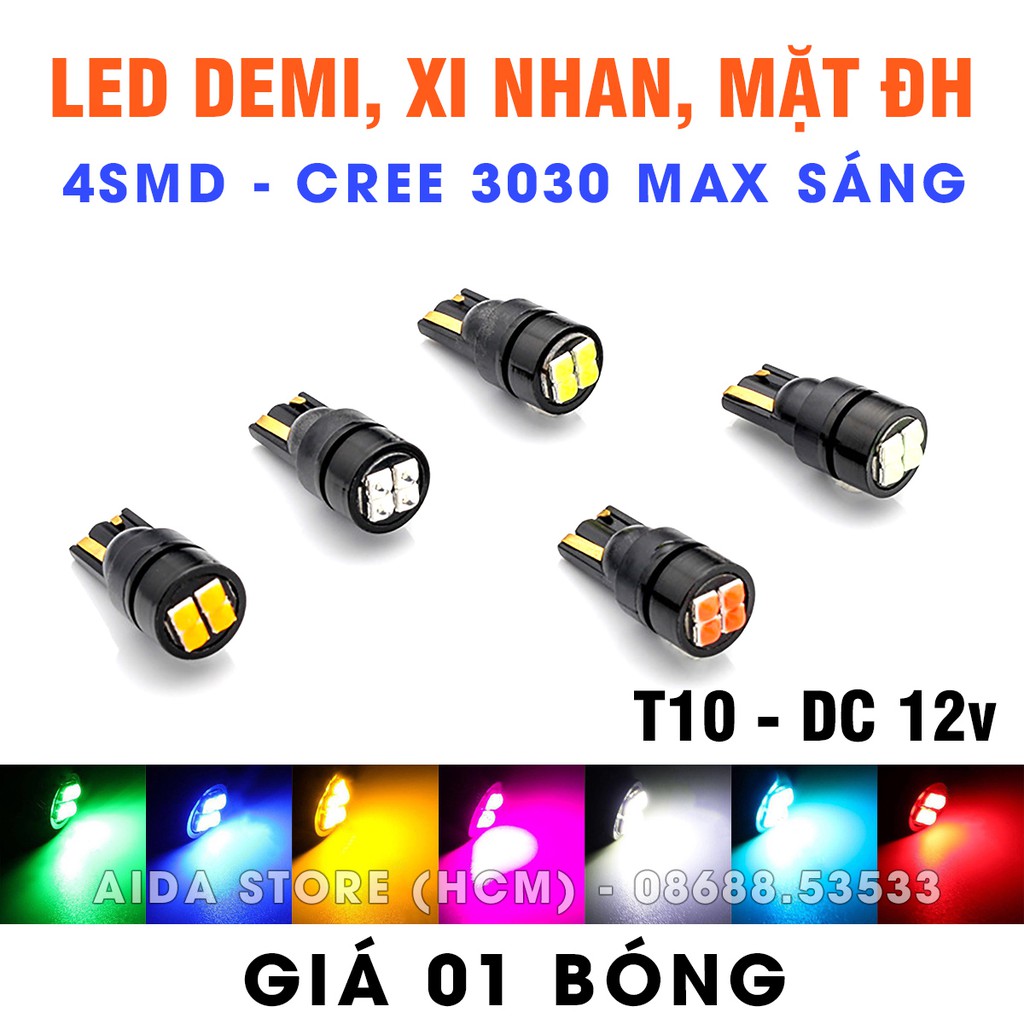 01 bóng đèn LED T10 4SMD CREE 3030 lắp mặt đồng hồ, demi, xi nhan - DC 12v