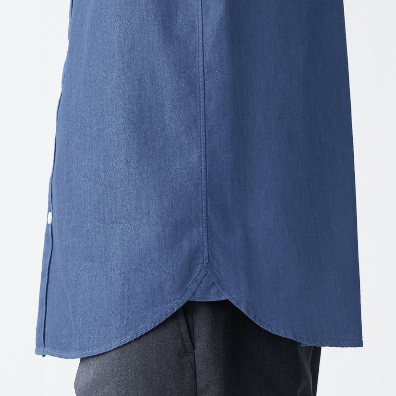 Muji Áo Sơ Mi Vải Chambray Cotton Ấn Độ Ngắn Tay