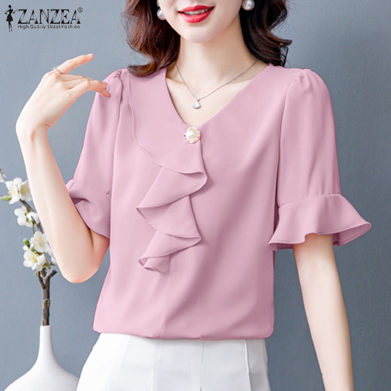 ZANZEA Áo Sơ Mi Tay Lỡ 3 / 4 Thời Trang Nữ