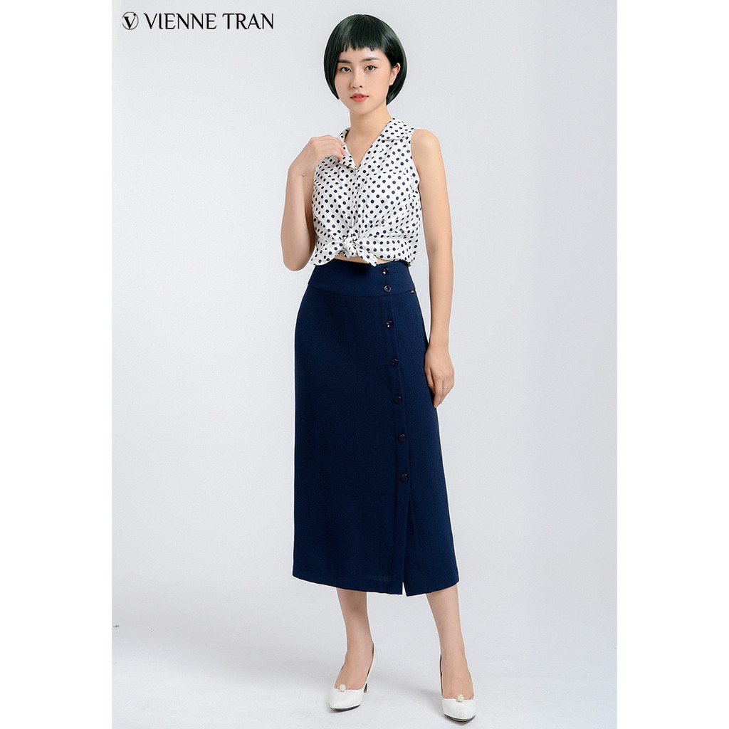 Áo sơ mi sát nách, cổ 2 ve VIEN TRAN M61H19H027 (Trắng xanh tím than)