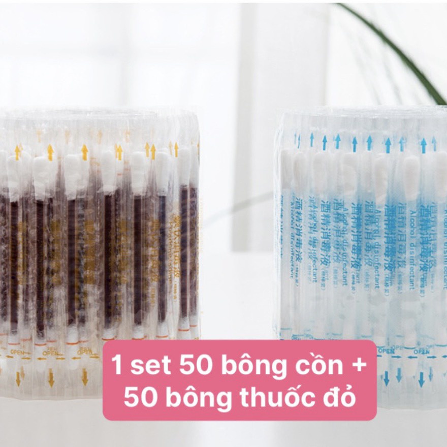 Combo Bông tăm Cồn và Thuốc đỏ + 120 miếng băng keo cá nhân chống nước,  Sơ Cứu, Y Tế, Combo Cồn Sát Khuẩn