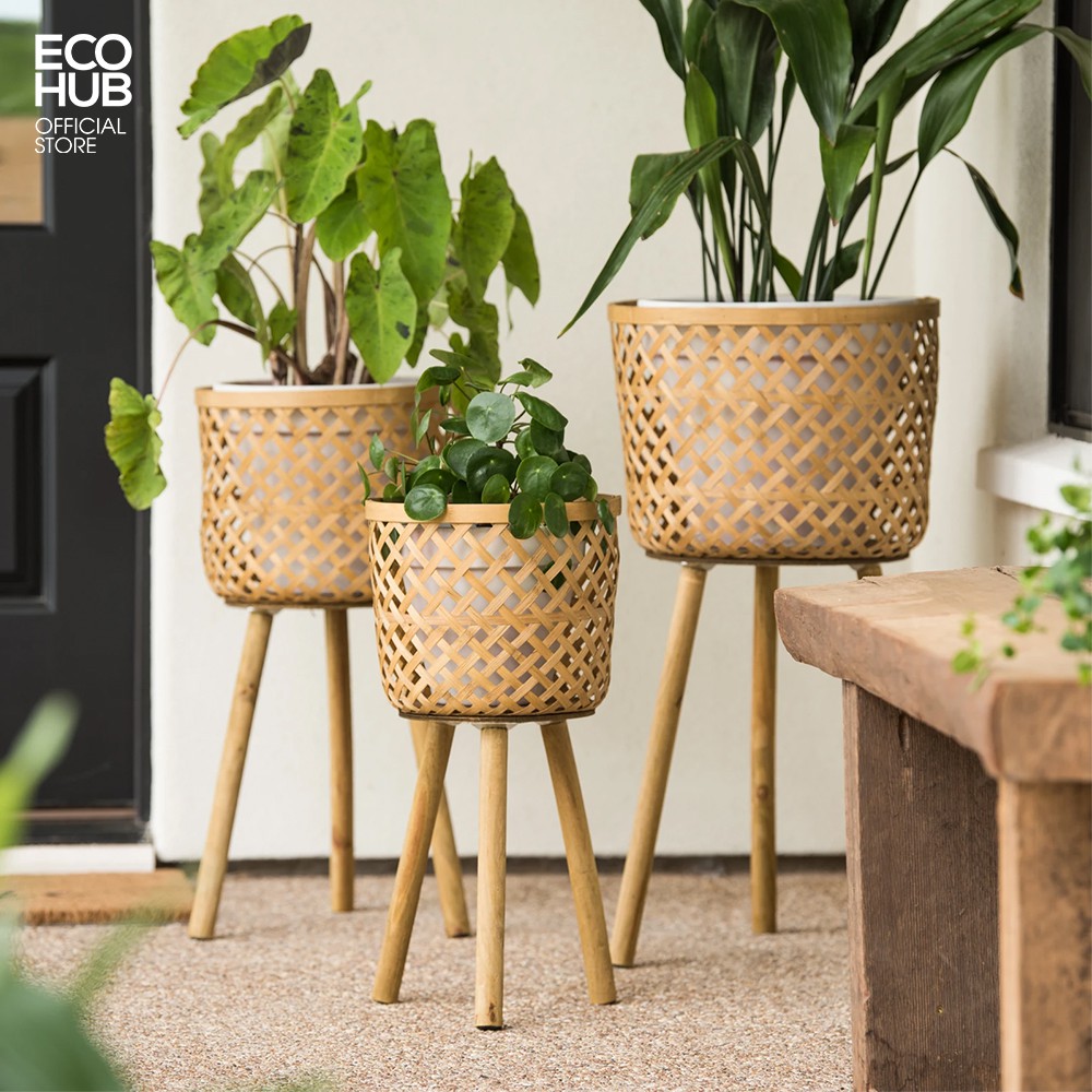 Giỏ tre trồng cây ECOHUB Bằng tre tự nhiên, 3 Size (Floor 3 Piece Wicker Basket Set) | EH015